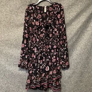 Black floral long sleeve dress, women’s small